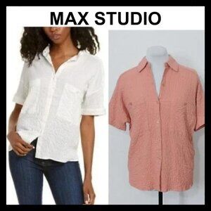 NWT MAX STUDIO Pink smock drop shoulders button down shirt
